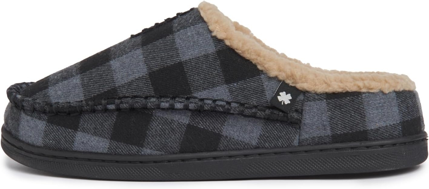 image:imageLucky Brand Boys Buffalo Plaid Memory Foam Clog Slippers Non Slip Rubber Sole House Shoes Kids Cozy Fluffy Bedroom ClogsGrey