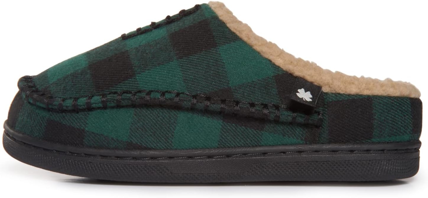 image:imageLucky Brand Boys Buffalo Plaid Memory Foam Clog Slippers Non Slip Rubber Sole House Shoes Kids Cozy Fluffy Bedroom ClogsHunter Green