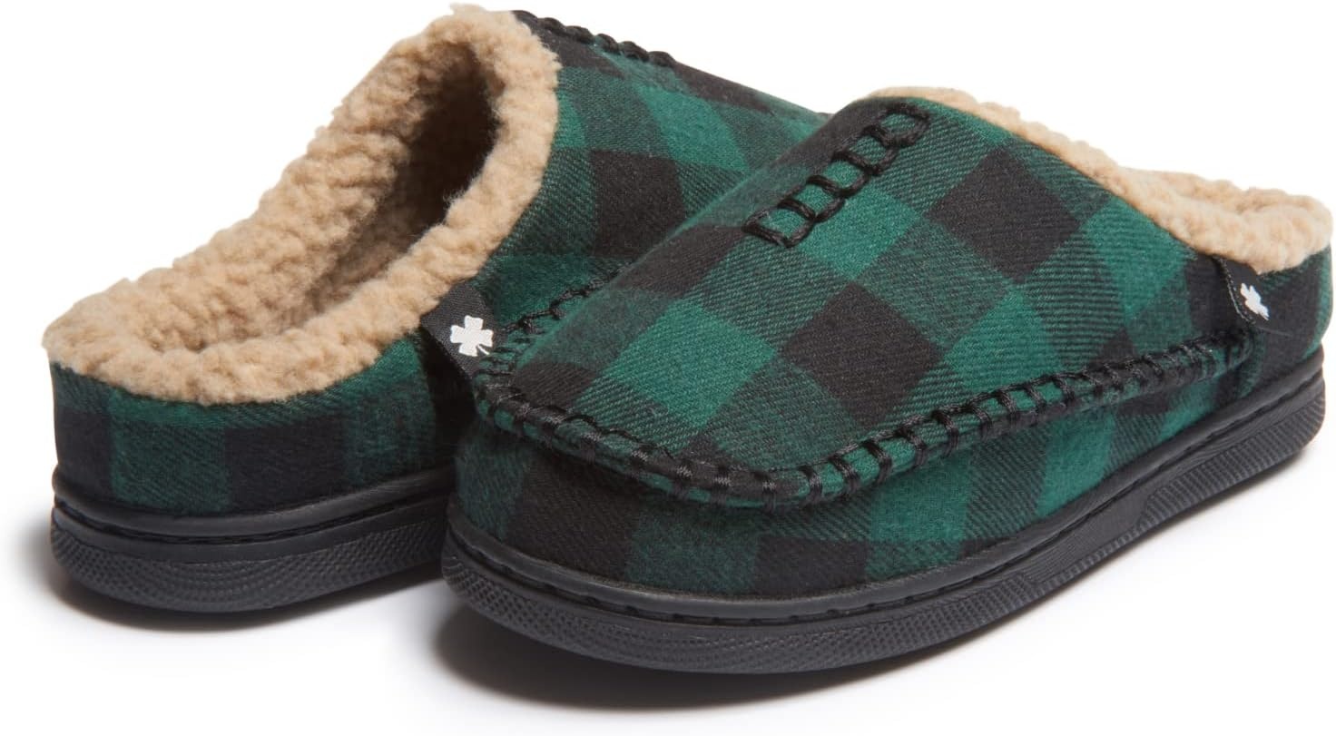 image:imageLucky Brand Boys Buffalo Plaid Memory Foam Clog Slippers Non Slip Rubber Sole House Shoes Kids Cozy Fluffy Bedroom ClogsHunter Green