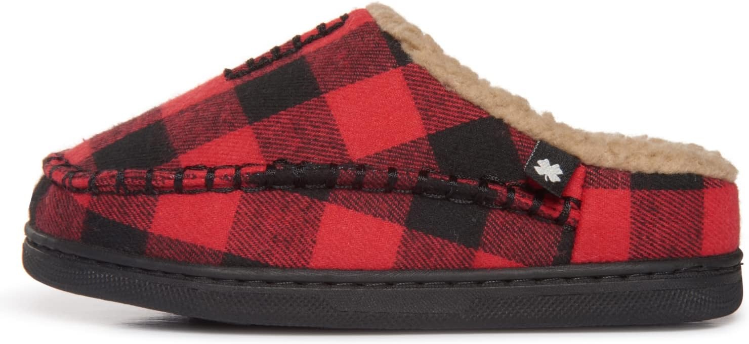 image:imageLucky Brand Boys Buffalo Plaid Memory Foam Clog Slippers Non Slip Rubber Sole House Shoes Kids Cozy Fluffy Bedroom ClogsRed