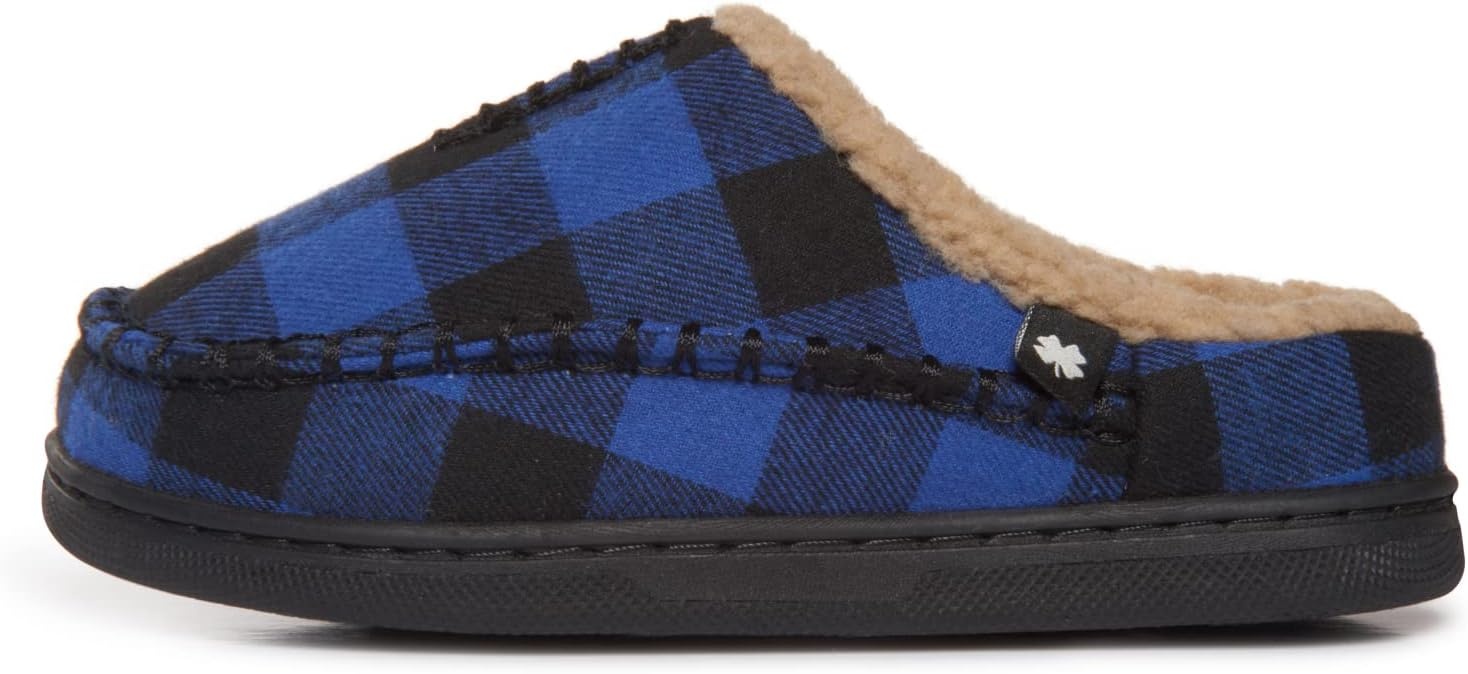 image:imageLucky Brand Boys Buffalo Plaid Memory Foam Clog Slippers Non Slip Rubber Sole House Shoes Kids Cozy Fluffy Bedroom ClogsRoyal