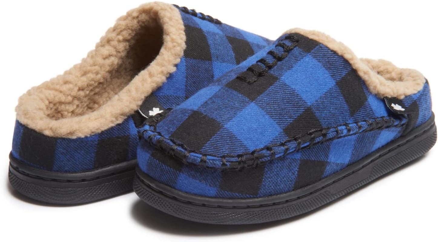 image:imageLucky Brand Boys Buffalo Plaid Memory Foam Clog Slippers Non Slip Rubber Sole House Shoes Kids Cozy Fluffy Bedroom ClogsRoyal