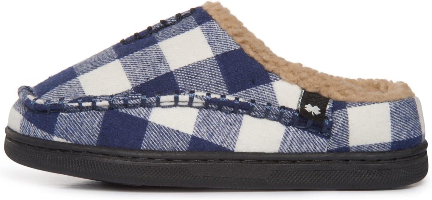 image:imageLucky Brand Boys Buffalo Plaid Memory Foam Clog Slippers Non Slip Rubber Sole House Shoes Kids Cozy Fluffy Bedroom ClogsWhite Navy