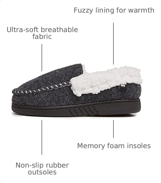 image:imageLucky Brand Boys Faux Wool Aline House Shoes for Kids Memory Foam SlippersBlackWhite
