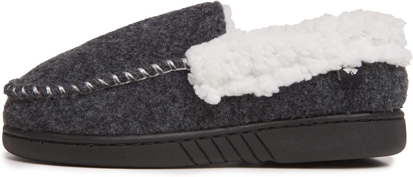 image:imageLucky Brand Boys Faux Wool Aline House Shoes for Kids Memory Foam SlippersBlackWhite