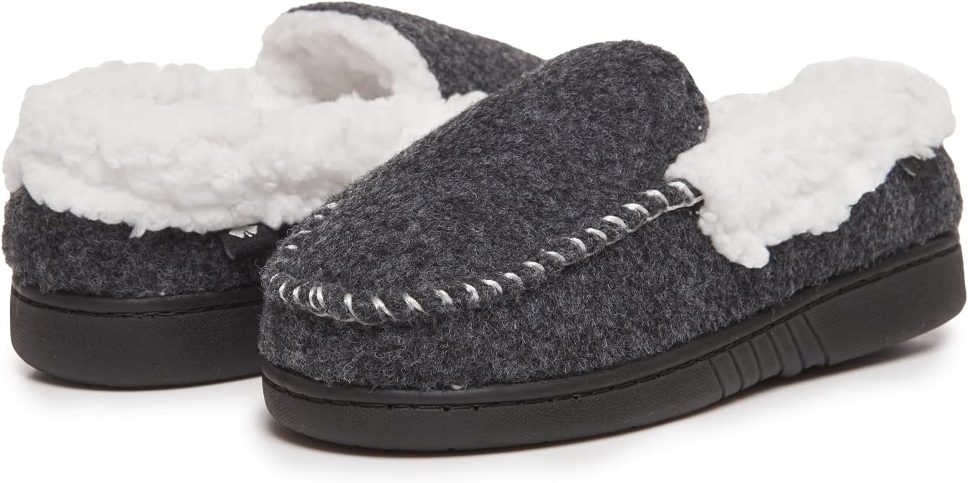 image:imageLucky Brand Boys Faux Wool Aline House Shoes for Kids Memory Foam SlippersBlackWhite