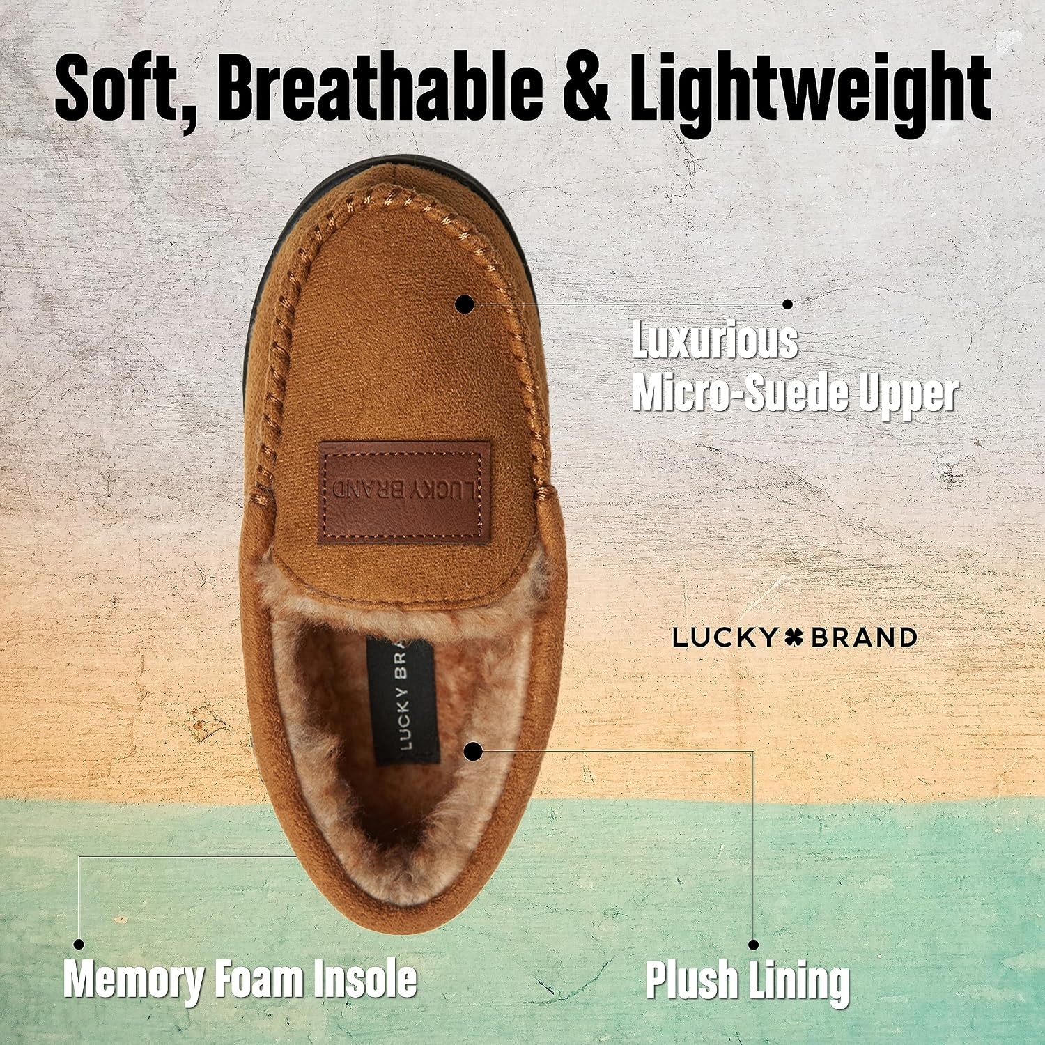 image:imageLucky Brand Boys Faux Wool Aline House Shoes for Kids Memory Foam SlippersBlueWhite