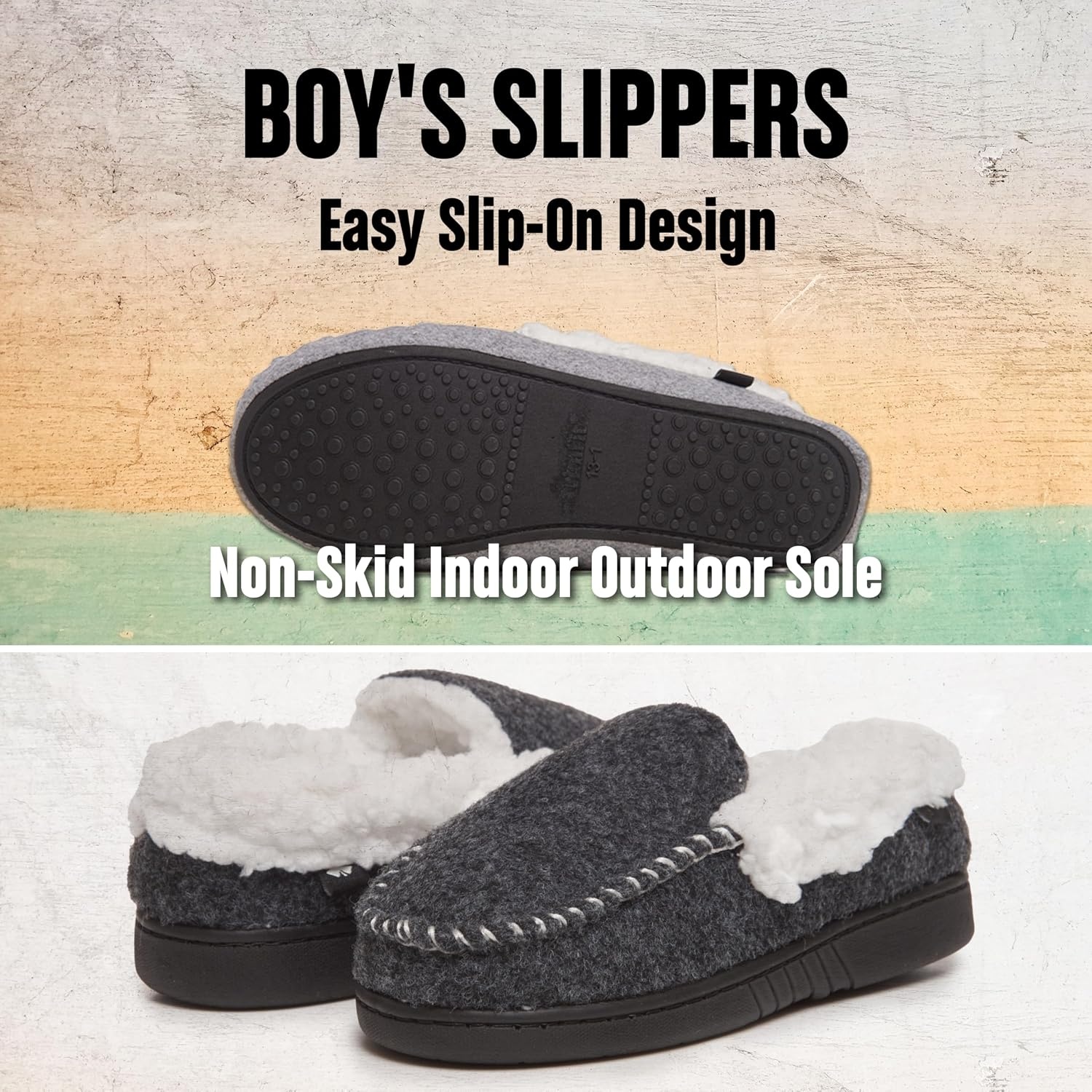 image:imageLucky Brand Boys Faux Wool Aline House Shoes for Kids Memory Foam SlippersBlueWhite