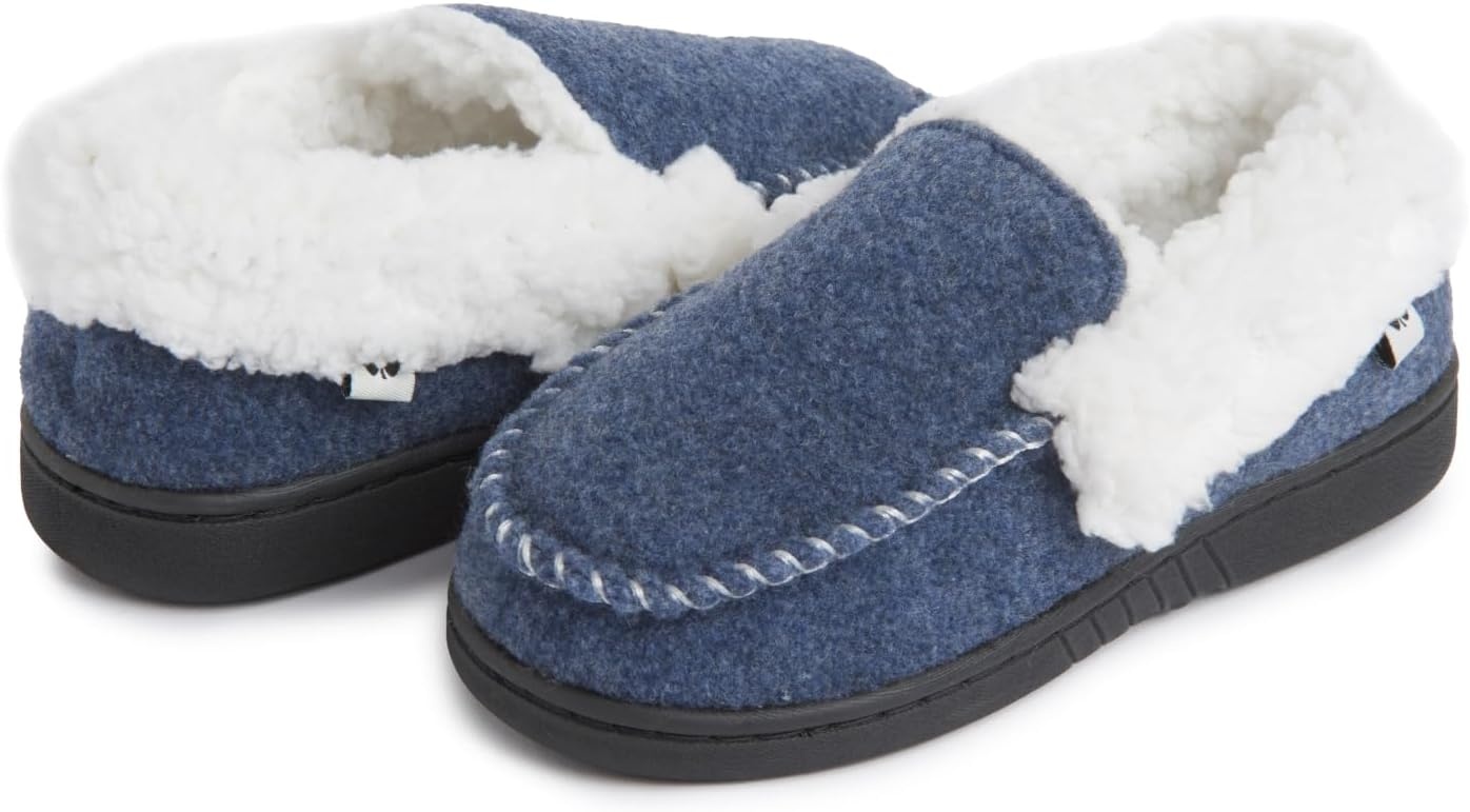 image:imageLucky Brand Boys Faux Wool Aline House Shoes for Kids Memory Foam SlippersBlueWhite