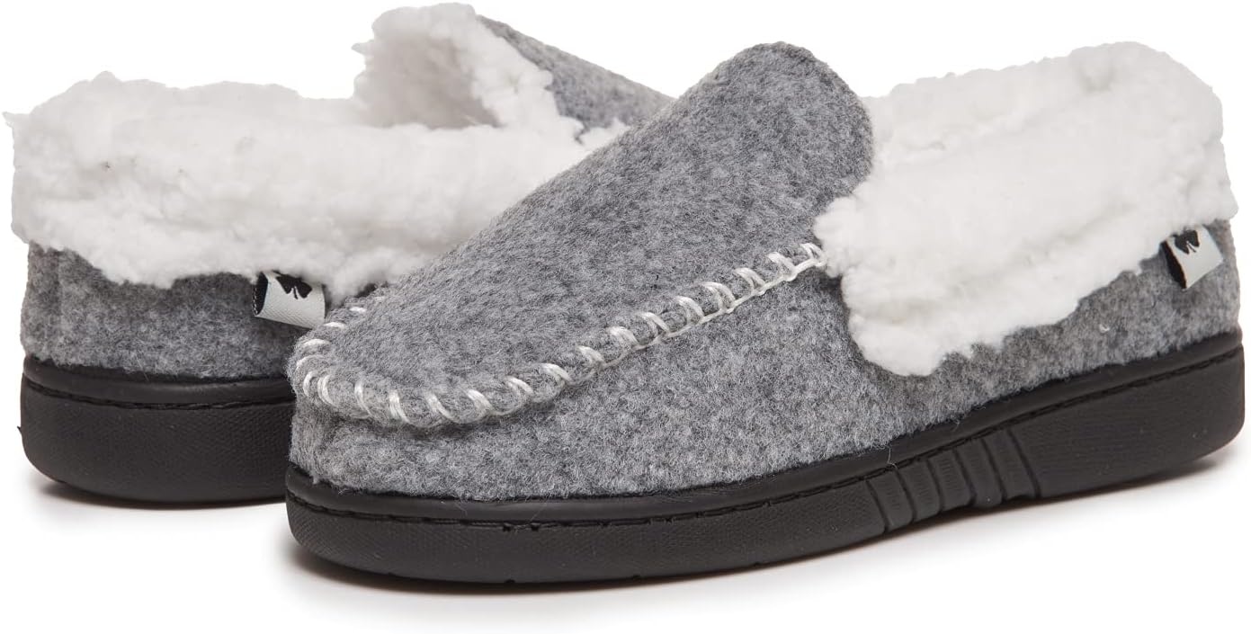 image:imageLucky Brand Boys Faux Wool Aline House Shoes for Kids Memory Foam SlippersGreyWhite