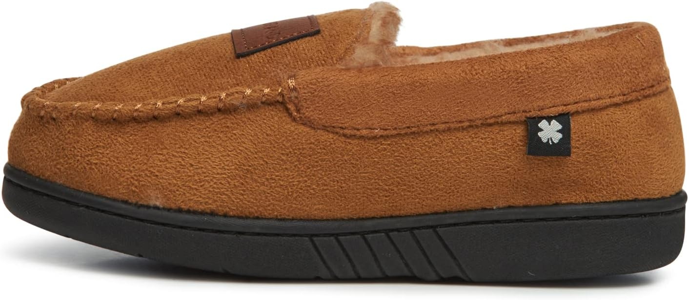 image:imageLucky Brand Boys Micro Suede Fuzzy Lined Moccasin Slippers for KidsTan