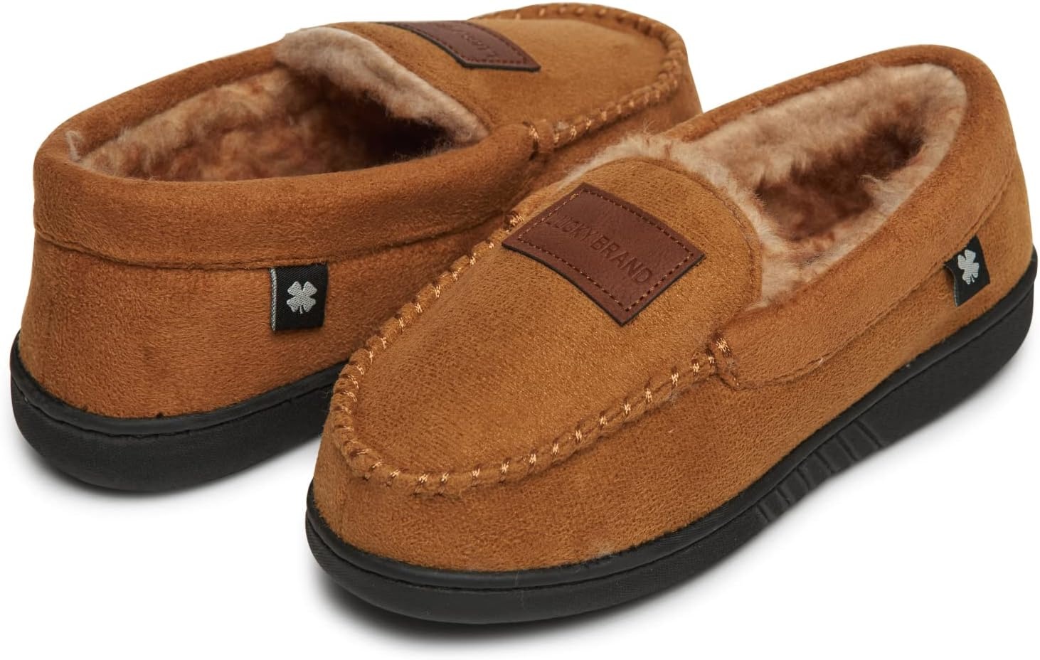 image:imageLucky Brand Boys Micro Suede Fuzzy Lined Moccasin Slippers for KidsTan