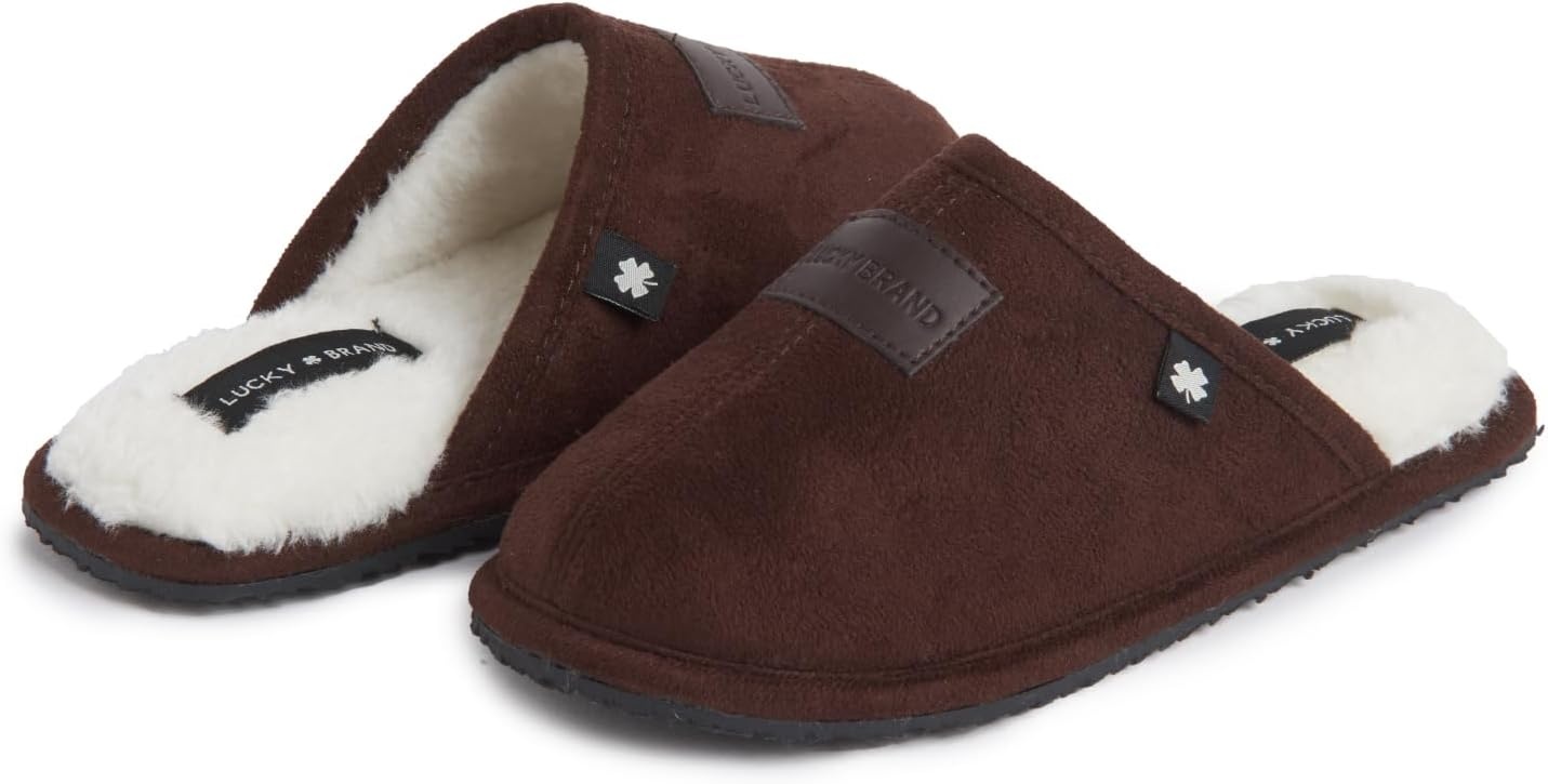 image:imageLucky Brand Boys MicroSuede Scuff Slippers Kids House Shoes with Plush LiningDark Brown