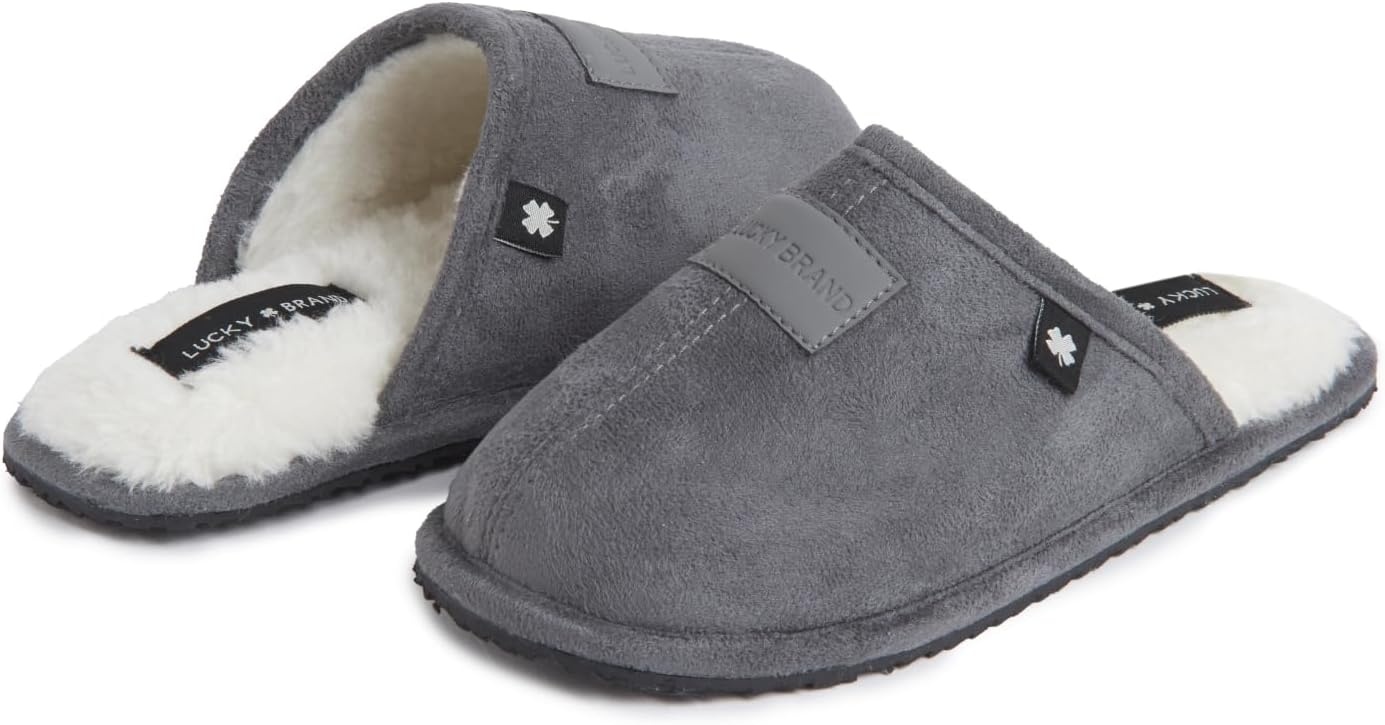 image:imageLucky Brand Boys MicroSuede Scuff Slippers Kids House Shoes with Plush LiningGrey