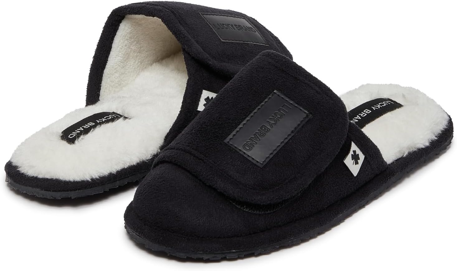 image:imageLucky Brand Boys Slippers Fuzzy Non Slip Memory Foam House Slippers for Kids Plush Soft Rubber Sole Bedroom ShoesBlack