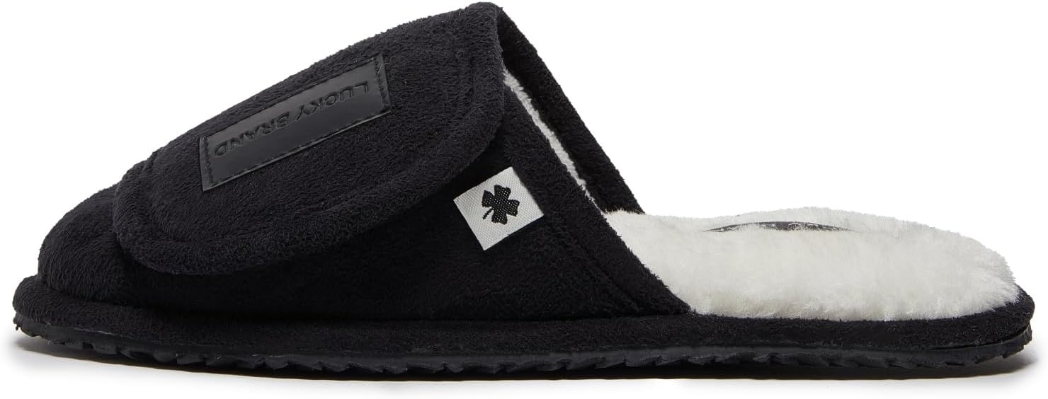 image:imageLucky Brand Boys Slippers Fuzzy Non Slip Memory Foam House Slippers for Kids Plush Soft Rubber Sole Bedroom ShoesBlack