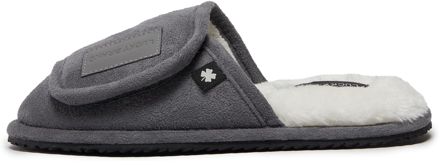 image:imageLucky Brand Boys Slippers Fuzzy Non Slip Memory Foam House Slippers for Kids Plush Soft Rubber Sole Bedroom ShoesGrey