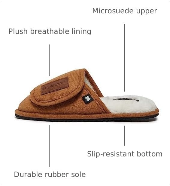 image:imageLucky Brand Boys Slippers Fuzzy Non Slip Memory Foam House Slippers for Kids Plush Soft Rubber Sole Bedroom ShoesTan