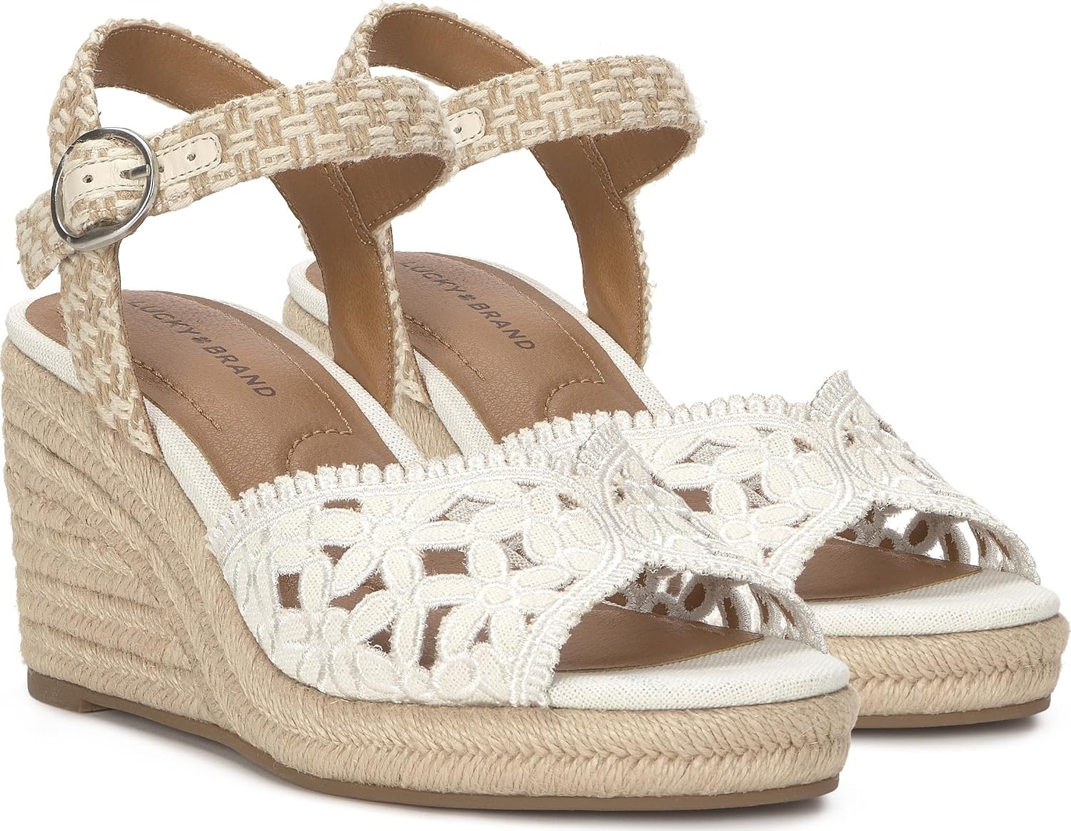 image:imageLucky Brand Coyna Floral Espadrille Wedge SandalsWhite