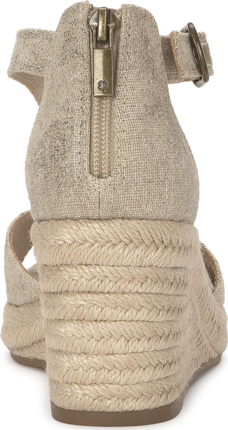 image:imageLucky Brand Cyleste TStrap Wedge SandalsNaturalPlatino