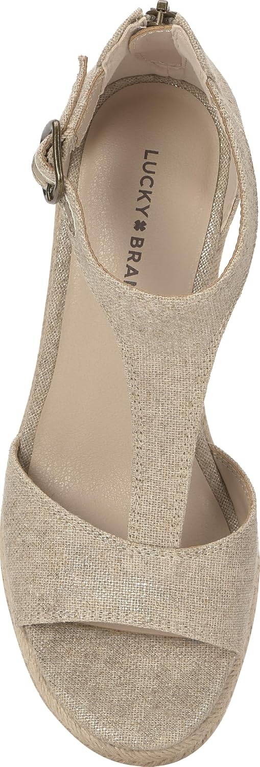 image:imageLucky Brand Cyleste TStrap Wedge SandalsNaturalPlatino
