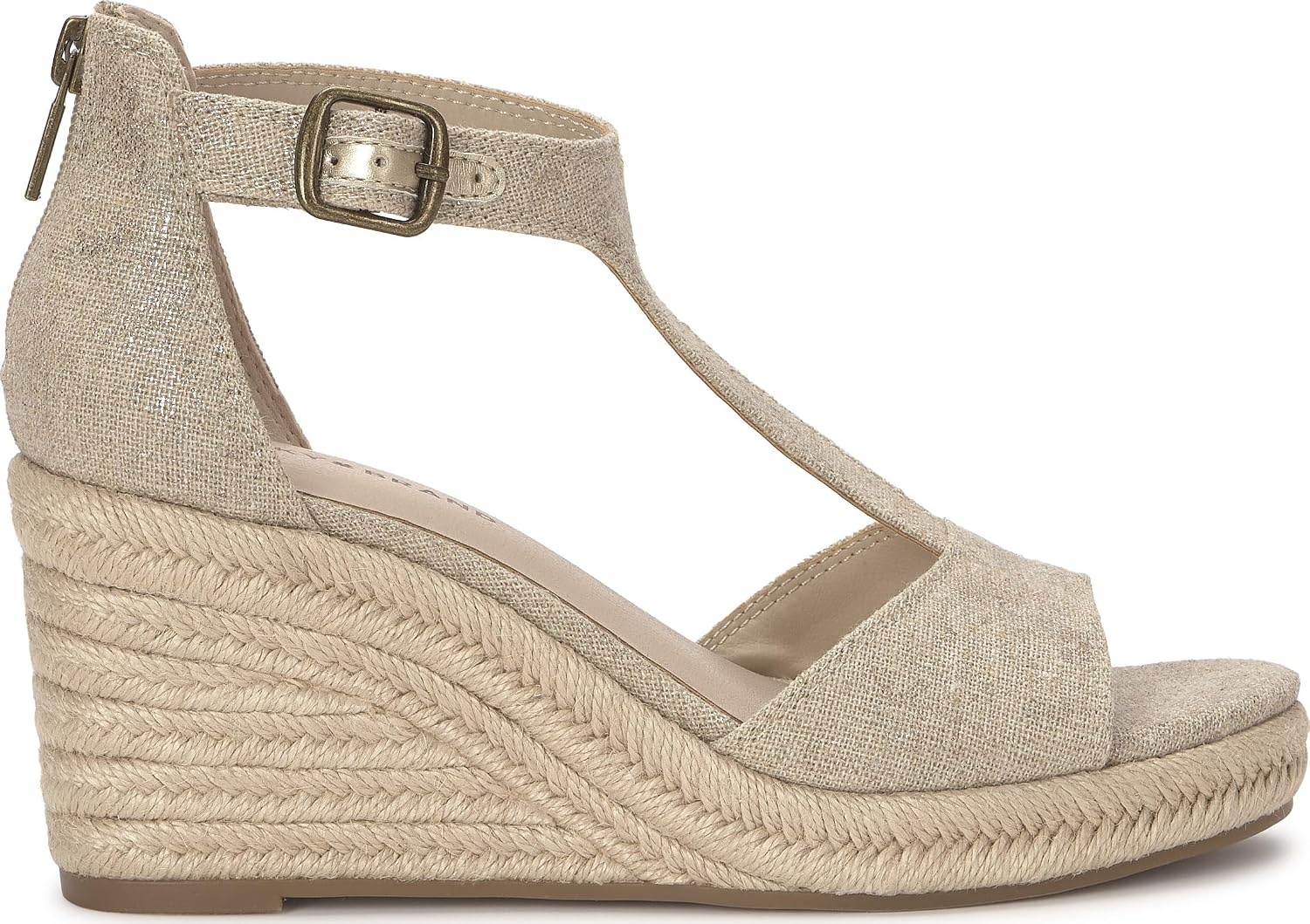 image:imageLucky Brand Cyleste TStrap Wedge SandalsNaturalPlatino