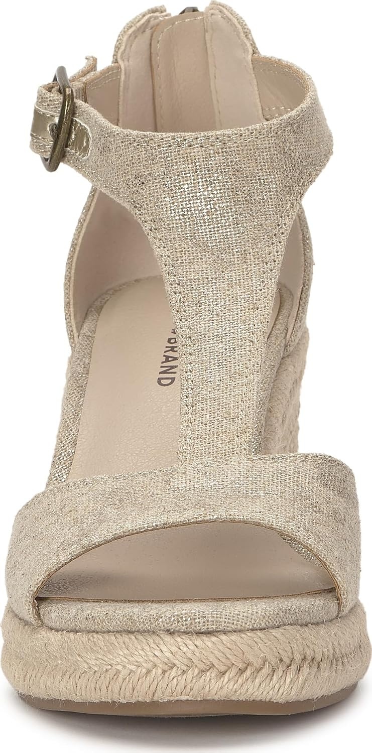 image:imageLucky Brand Cyleste TStrap Wedge SandalsNaturalPlatino