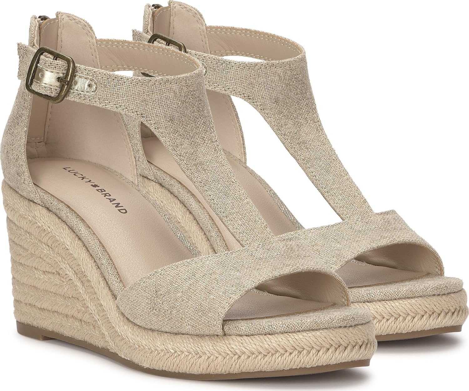 image:imageLucky Brand Cyleste TStrap Wedge SandalsNaturalPlatino