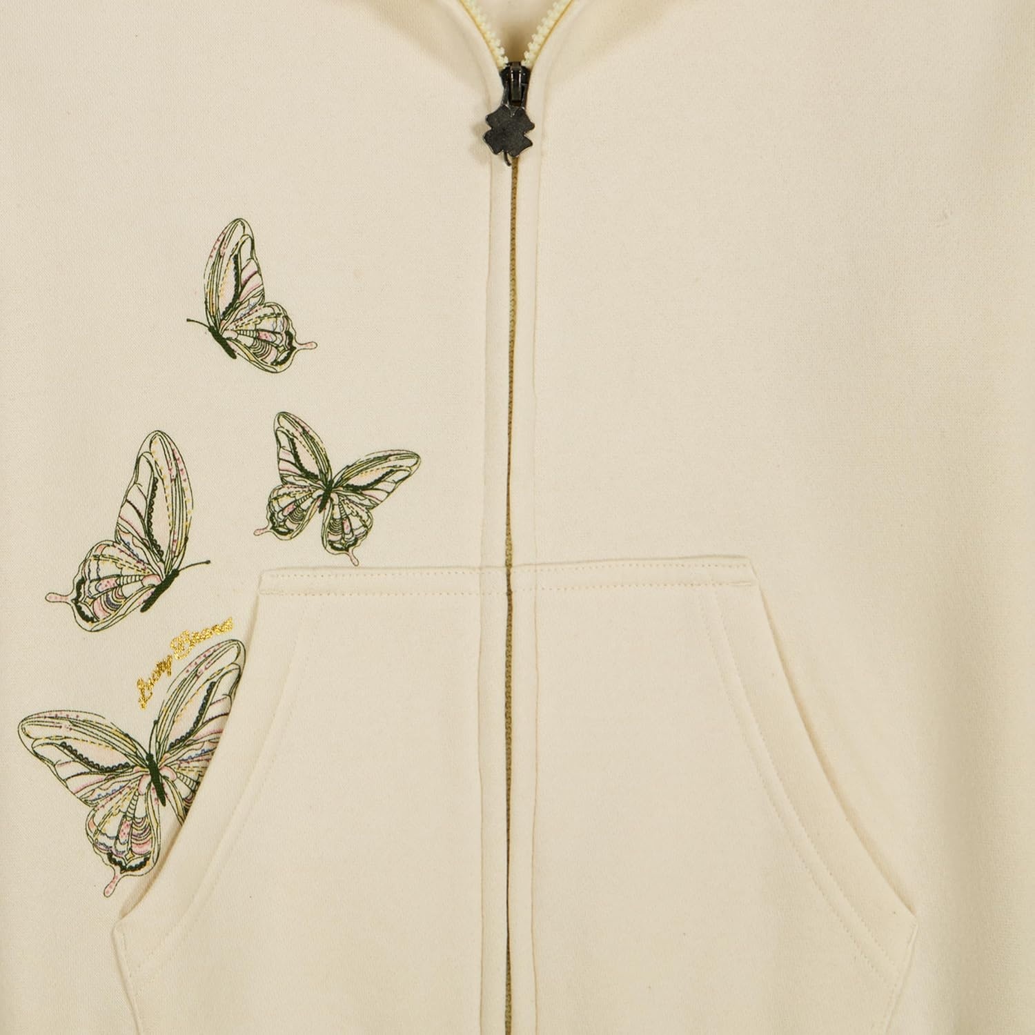 image:imageLucky Brand Girls Long Sleeve Fleece Full Zip Hoodie With Ribbed Cuffs amp WaistSeedpearl Butterfly Wings