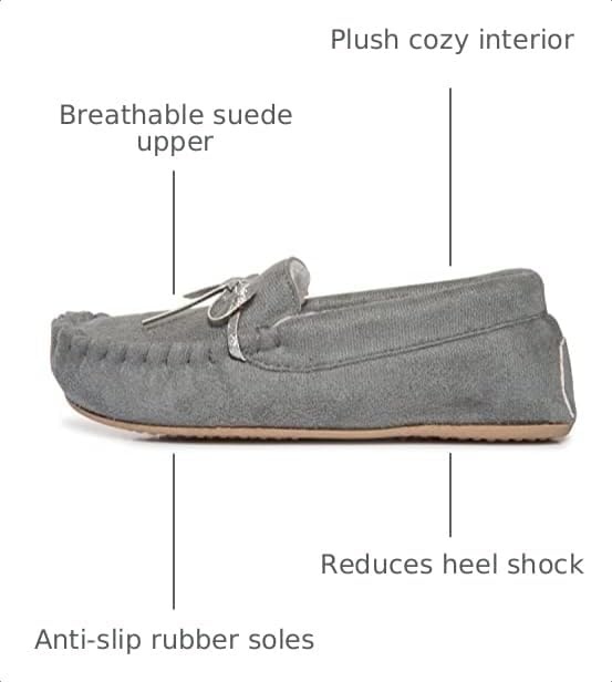 image:imageLucky Brand Girls Plush Glitter Bow Moccasin Slippers Rubber Sole Indoor Outdoor House Shoes Kids Bedroom Slipper MoccasinsGrey