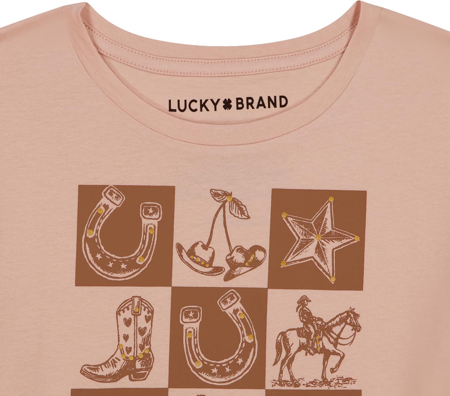image:imageLucky Brand Girls Short Sleeve Graphic TShirt Tagless Cotton Tee with Fun DesignsCheckered Peach Whip
