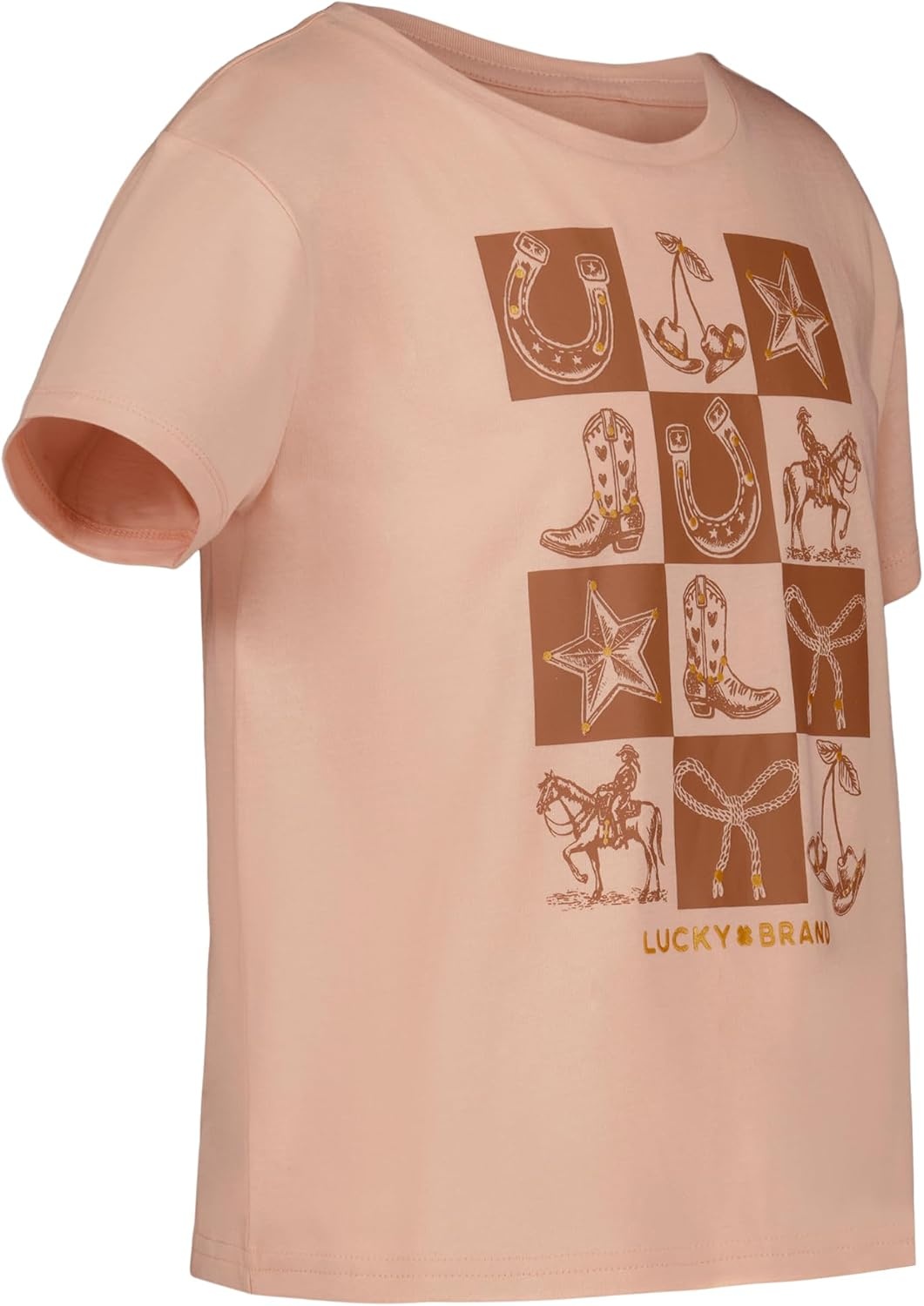 image:imageLucky Brand Girls Short Sleeve Graphic TShirt Tagless Cotton Tee with Fun DesignsCheckered Peach Whip