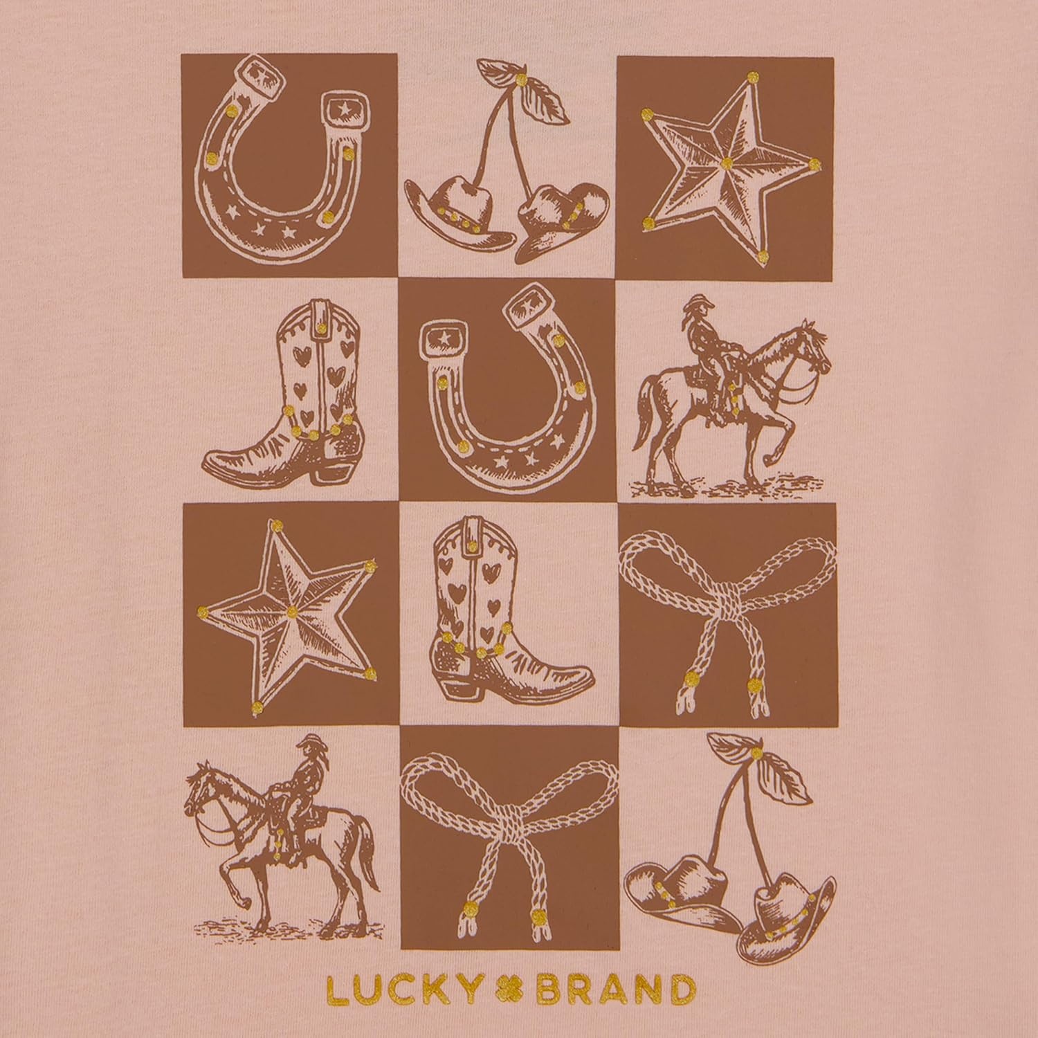 image:imageLucky Brand Girls Short Sleeve Graphic TShirt Tagless Cotton Tee with Fun DesignsCheckered Peach Whip