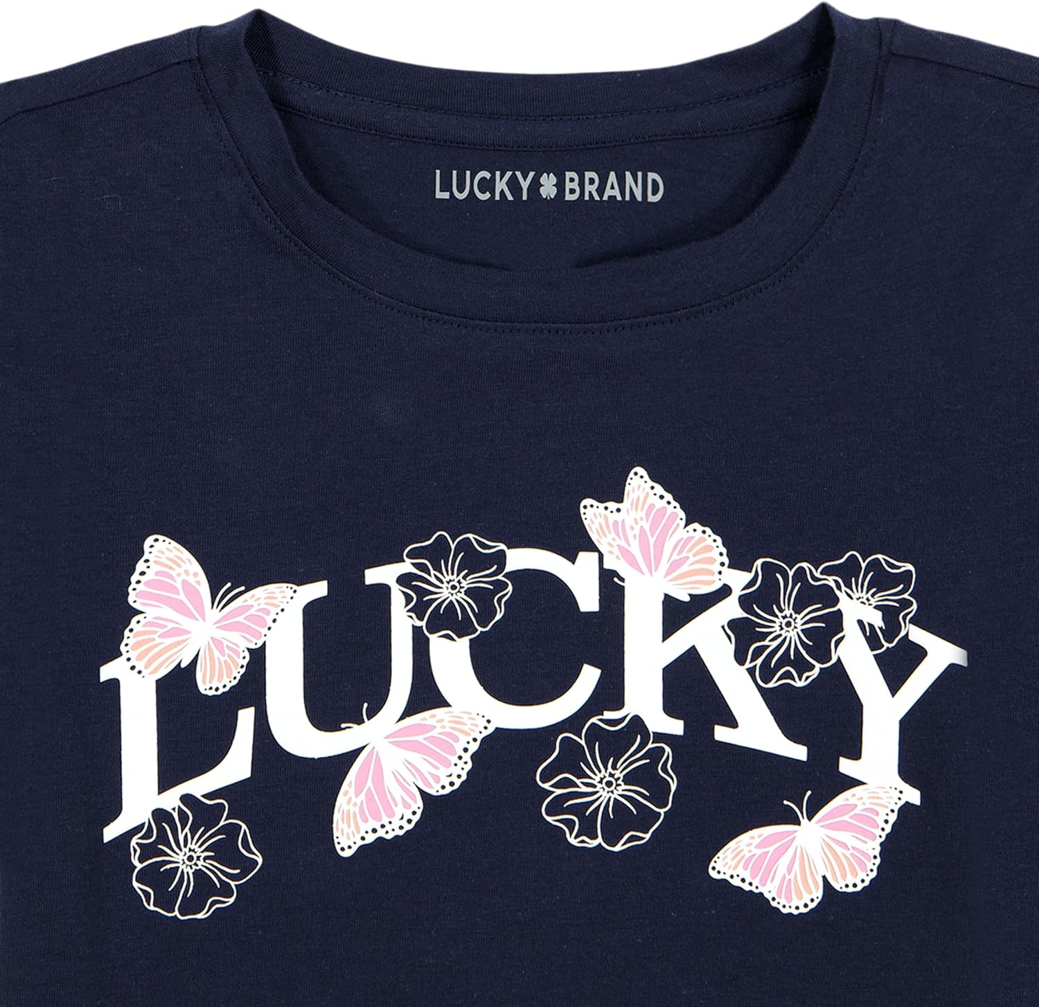 image:imageLucky Brand Girls Short Sleeve Graphic TShirt Tagless Cotton Tee with Fun DesignsNavy Butterfly Logo