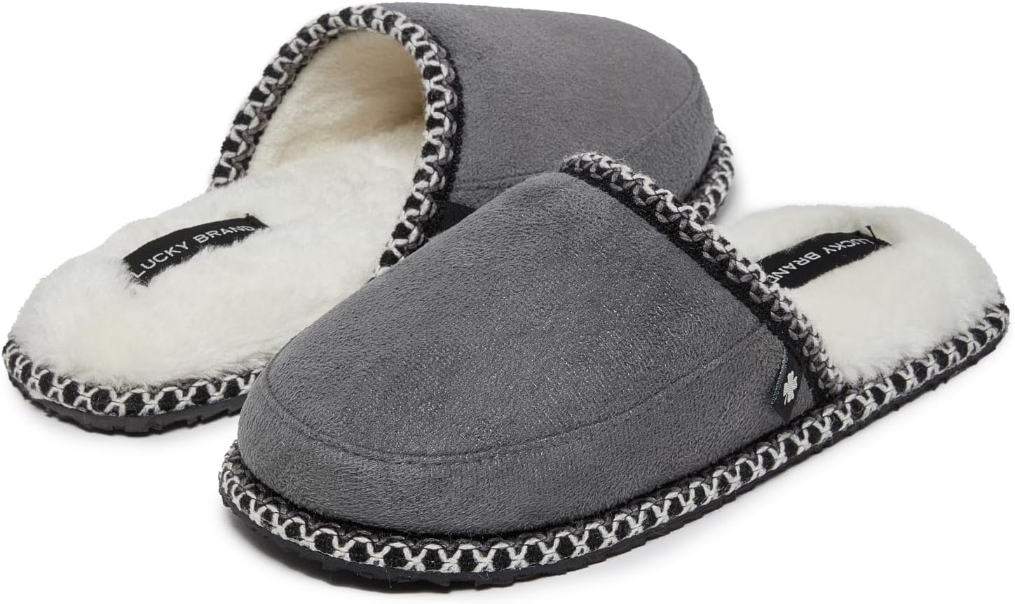 image:imageLucky Brand MicroSuede Memory Foam Boys Slippers Closed Toe Plush Lined House ShoesKids SlippersGrey