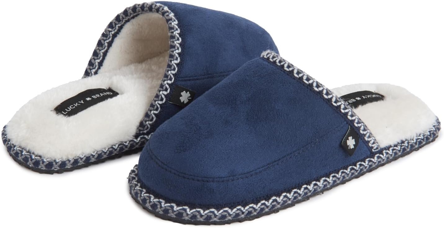image:imageLucky Brand MicroSuede Memory Foam Boys Slippers Closed Toe Plush Lined House ShoesKids SlippersNavy