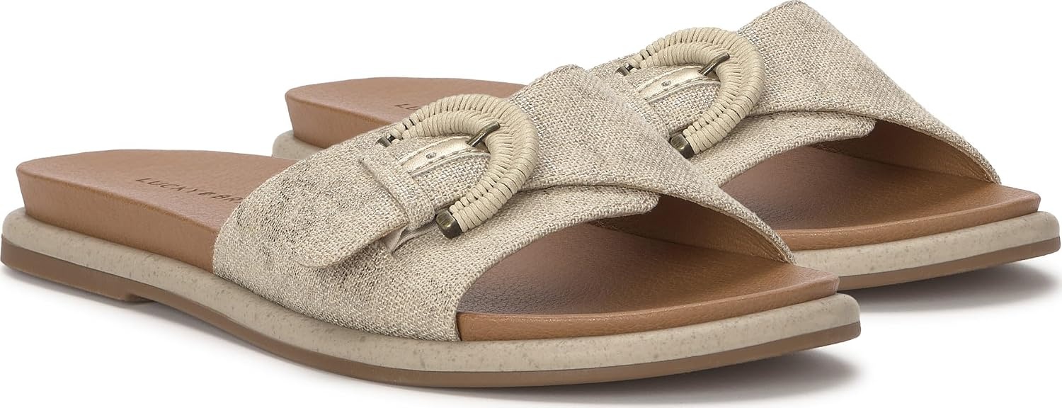 image:imageLucky Brand Suszie Buckle Flat SandalsNaturalPlatino
