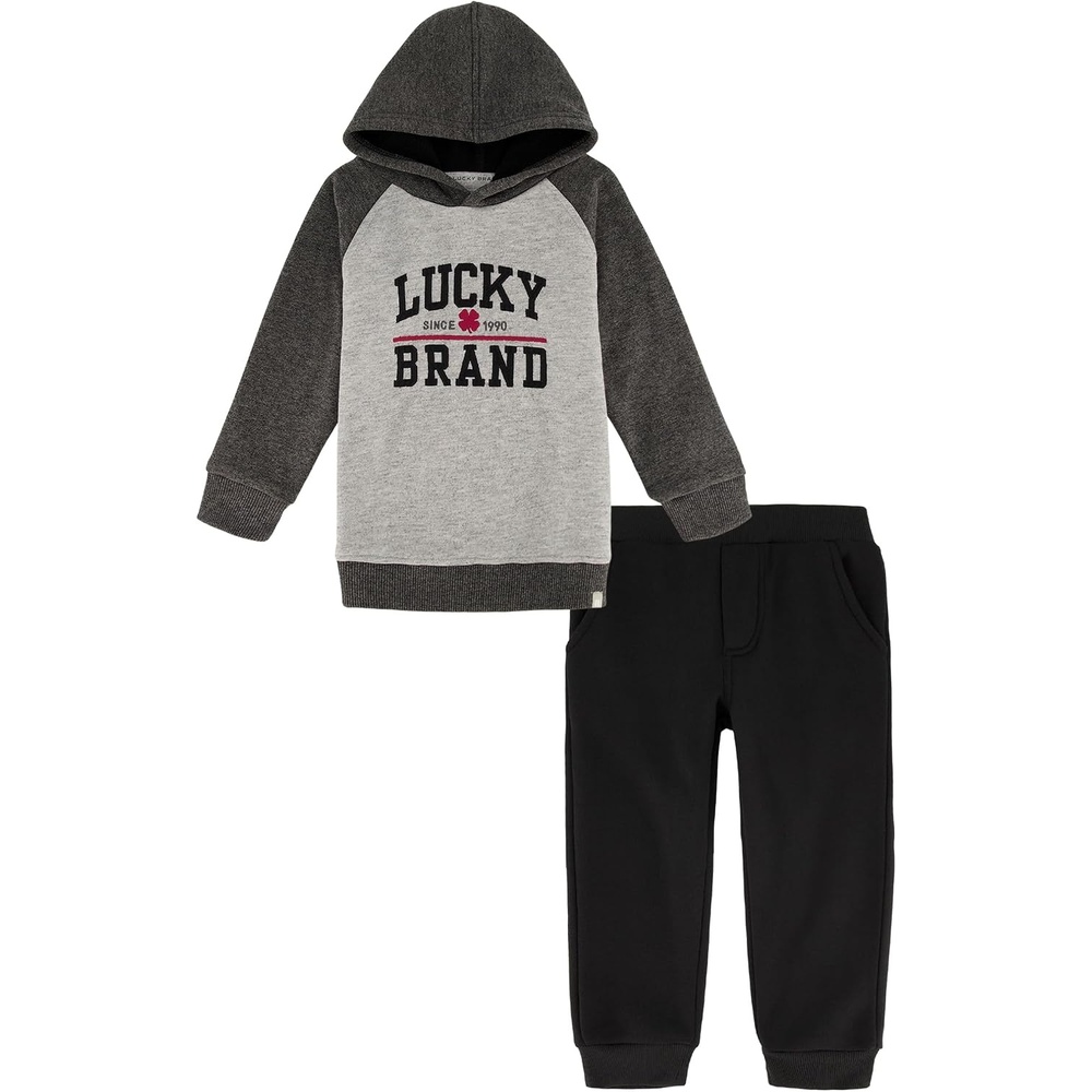 image:imageLucky Brand Baby Boys 2 Piece Fleece Hooded Jog SetHeather Granite Black