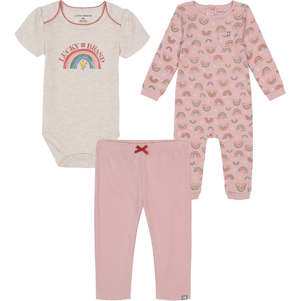image:imageLucky Brand Baby Girls 3 Pieces Pant SetRoseOatmealHeather