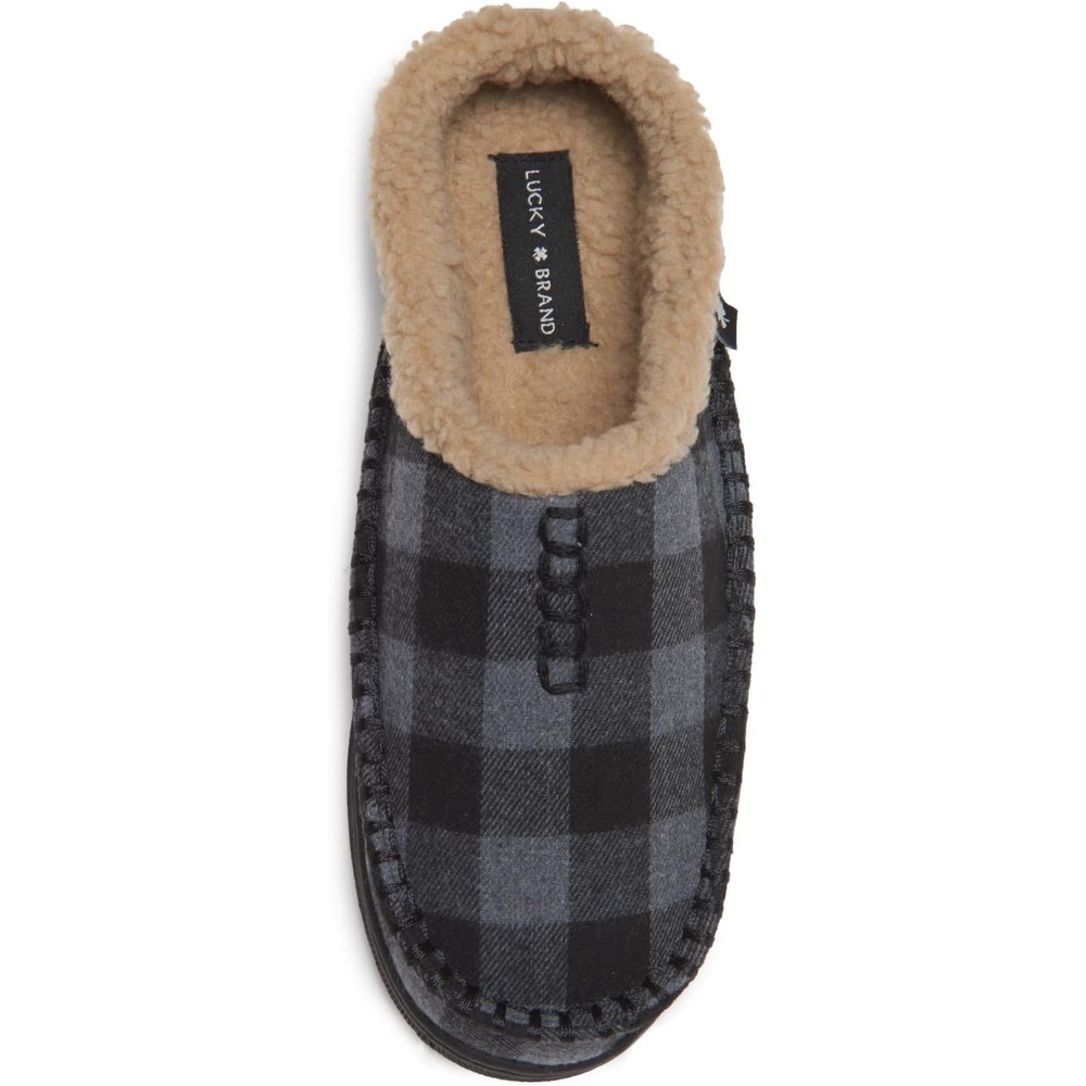 image:imageLucky Brand Boys Buffalo Plaid Memory Foam Clog Slippers Non Slip Rubber Sole House Shoes Kids Cozy Fluffy Bedroom ClogsGrey