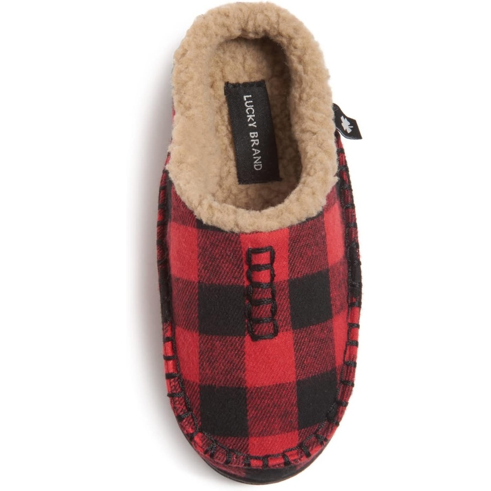 image:imageLucky Brand Boys Buffalo Plaid Memory Foam Clog Slippers Non Slip Rubber Sole House Shoes Kids Cozy Fluffy Bedroom ClogsRed