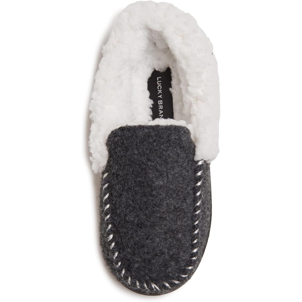 image:imageLucky Brand Boys Faux Wool Aline House Shoes for Kids Memory Foam SlippersBlackWhite