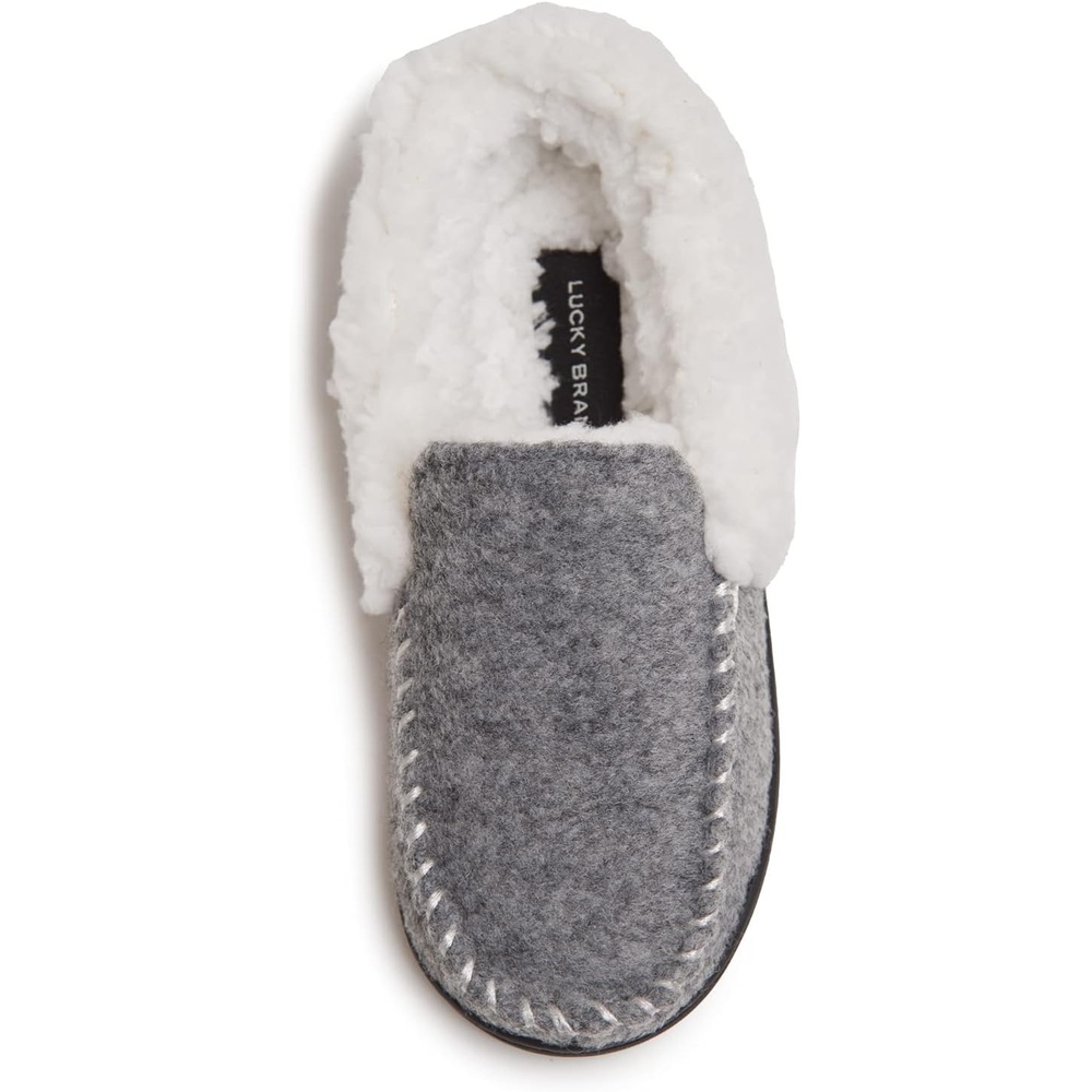 image:imageLucky Brand Boys Faux Wool Aline House Shoes for Kids Memory Foam SlippersGreyWhite