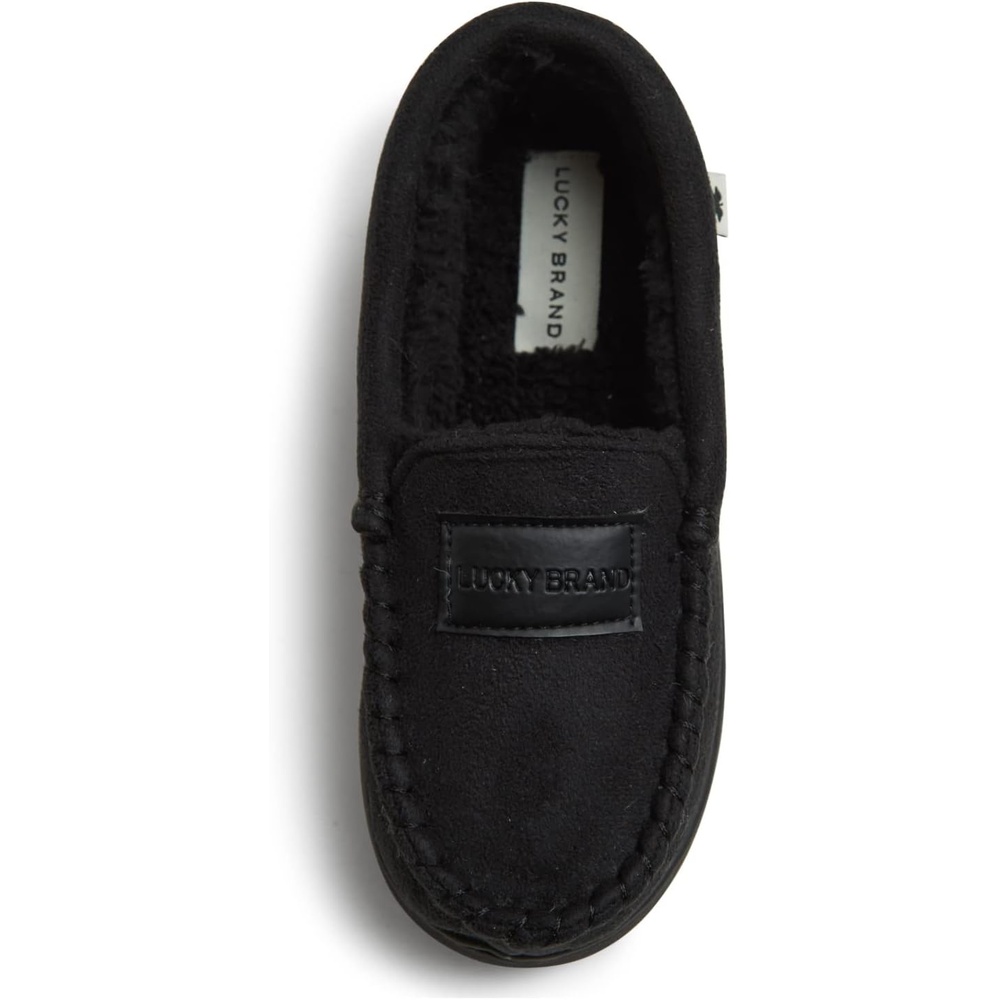 image:imageLucky Brand Boys Micro Suede Fuzzy Lined Moccasin Slippers for KidsBlack