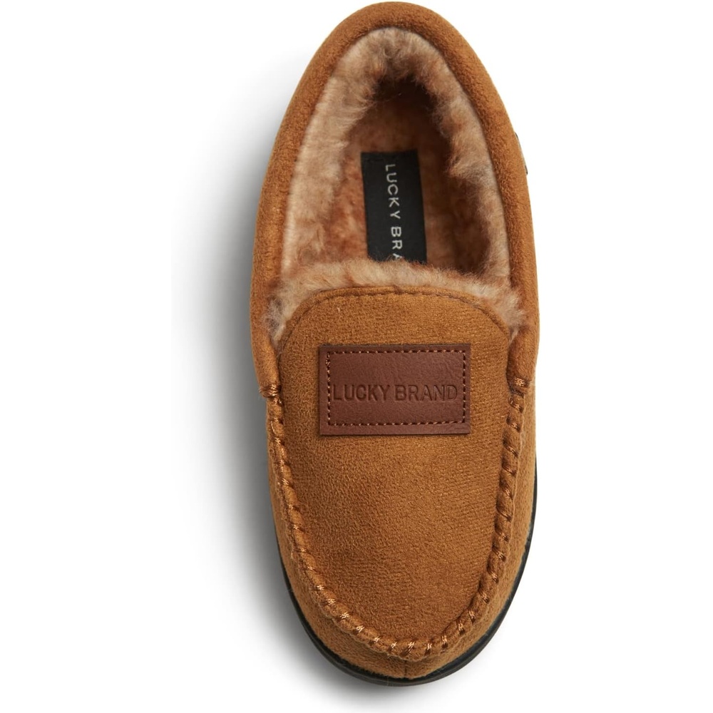 image:imageLucky Brand Boys Micro Suede Fuzzy Lined Moccasin Slippers for KidsTan