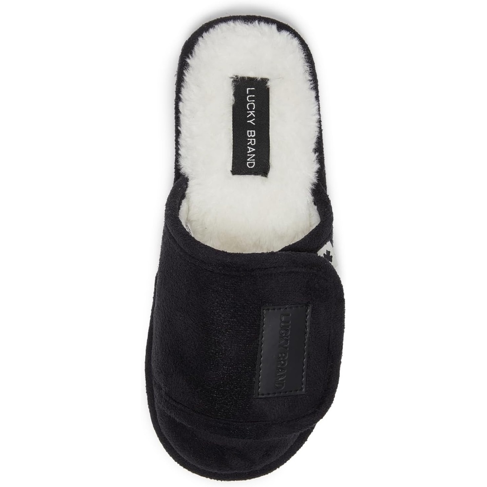 image:imageLucky Brand Boys Slippers Fuzzy Non Slip Memory Foam House Slippers for Kids Plush Soft Rubber Sole Bedroom ShoesBlack