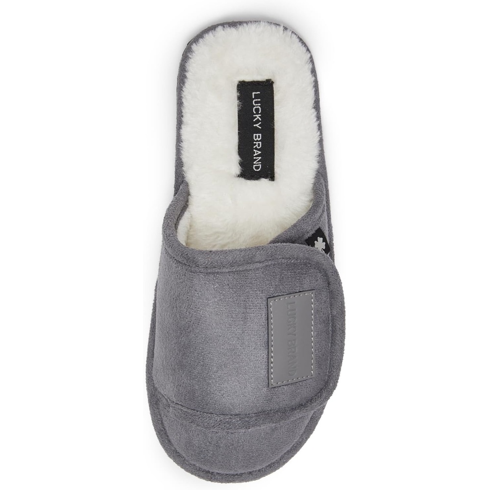 image:imageLucky Brand Boys Slippers Fuzzy Non Slip Memory Foam House Slippers for Kids Plush Soft Rubber Sole Bedroom ShoesGrey