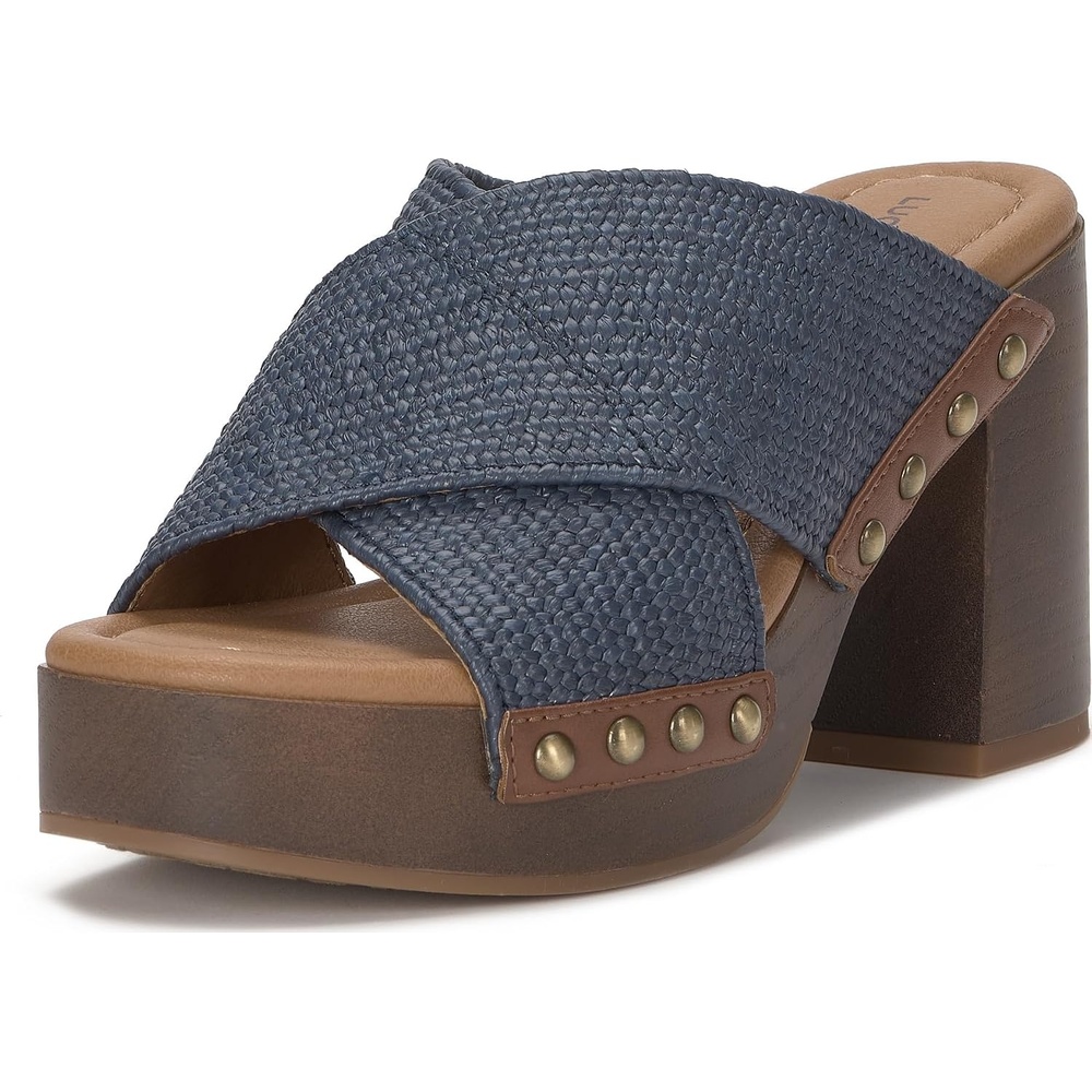 image:imageLucky Brand Casyna Cross Strap Studded Heel SandalsNavy Blazer