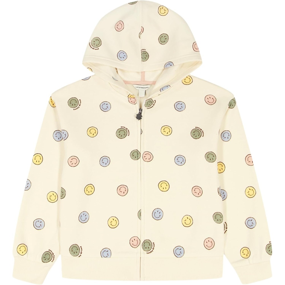 image:imageLucky Brand Girls Long Sleeve Fleece Full Zip Hoodie With Ribbed Cuffs amp WaistEgret Smileys