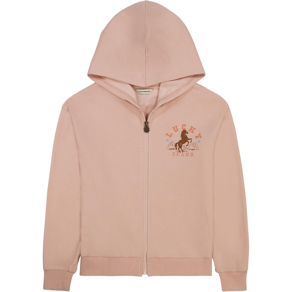 image:imageLucky Brand Girls Long Sleeve Fleece Full Zip Hoodie With Ribbed Cuffs amp WaistPeach Whip Wild West